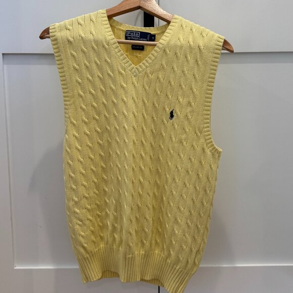 Ralph Lauren Polo Cable Knit Sweater Vest in Butter Yellow — Men’s Medium - Picture 1 of 7